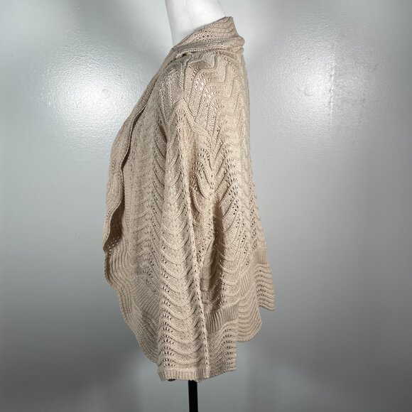 Joseph A Tan Shawl Collar Open Weave 3/4 Sleeve Cardigan Sweater XL - Picture 6 of 13